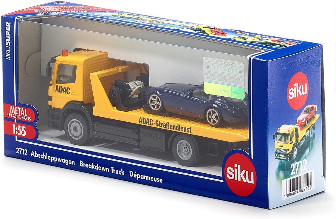 SIKU 2712拖车救援车1:55，金属/塑料，黄色ADAC 设计含牵引