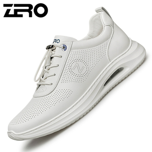 意大利零度男鞋春季免系带运动休闲鞋缓震厚底冲孔透气真皮小白鞋