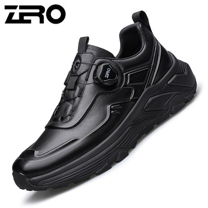 意大利零度春秋季新款旋转扣真皮黑色运动休闲鞋防滑缓震舒适男鞋