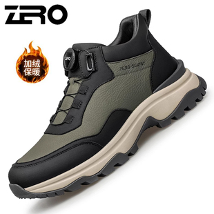 意大利零度真皮高帮休闲鞋冬季新款加绒保暖棉鞋防滑薄绒旋钮男鞋