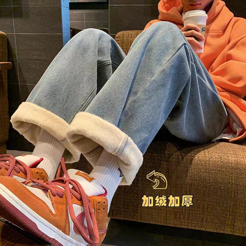 秋冬季外穿孕妇牛仔裤阔腿托腹裤加绒高个子保暖直筒厚孕妇装8812