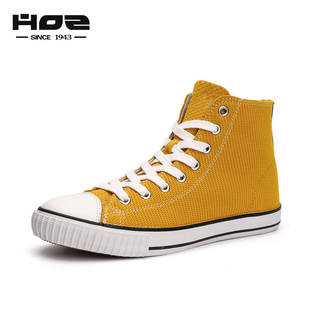 HOZ后街帆布鞋新款高帮帆布鞋女休闲鞋男情侣飞织透气硫化鞋平底