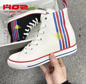 条纹学院风黑色鞋 HOZ后街高帮内增高帆布鞋 子 新款 蜜蜂款 女鞋 春季
