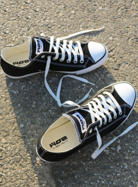 HOZ后街女鞋黑色帆布鞋女学生时尚夏季新款百搭休闲鞋男情侣鞋潮