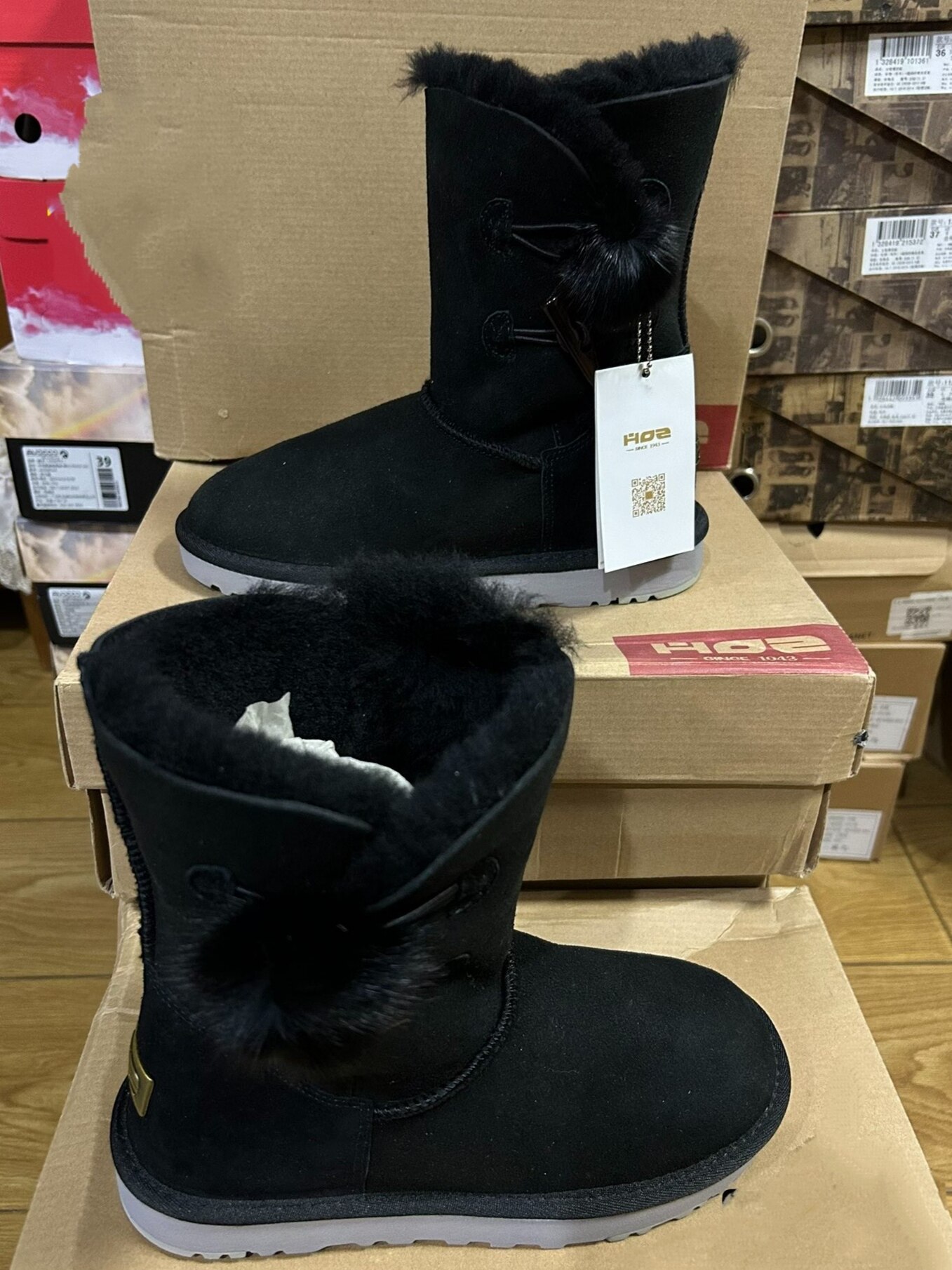 HOZ雪地靴女款冬季加绒加厚真皮新款皮毛一体中筒靴子雪地棉鞋女