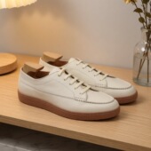 套脚滑板小白鞋 运动西装 春夏头层牛皮压纹绑带复古休闲鞋 英伦新款