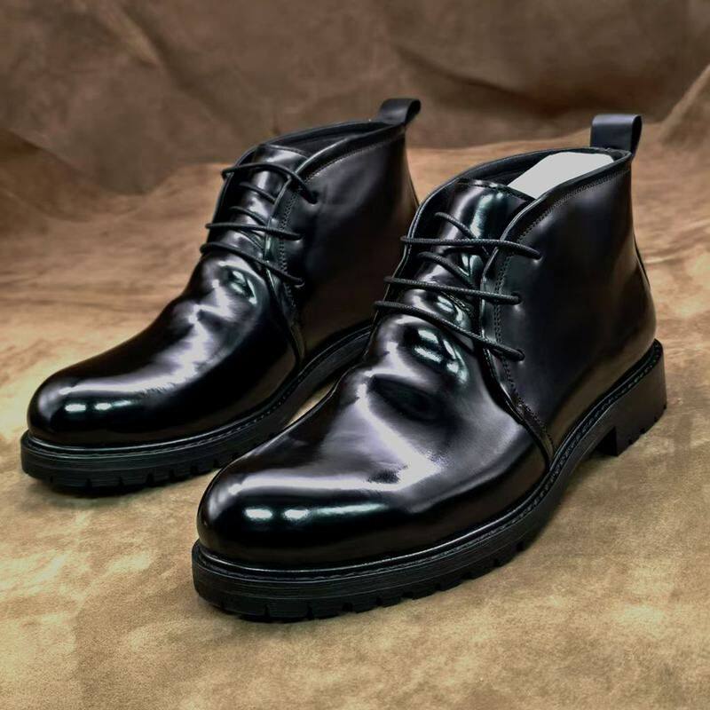 高档手工马皮中帮商务休闲男鞋短靴男士马丁皮靴潮耐穿休闲百搭款