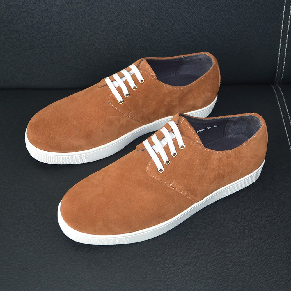 男士韩版滑板鞋反绒纯色系列真皮头层牛皮休闲百搭乐福鞋简约男鞋