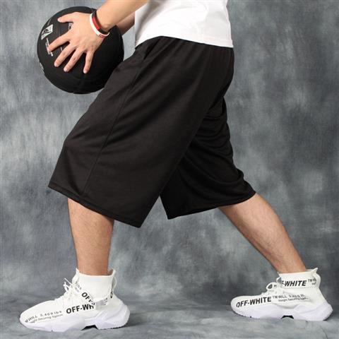7XL大码男装宽松篮球裤运动短裤纯黑色速干透气加肥加大7分裤中裤