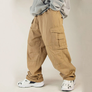 宽松老爹阔腿裤 裤 重磅纯棉多口袋休闲裤 肥佬工装 嘻哈加大码 欧版