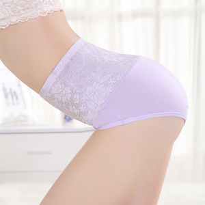 高腰收腹内裤头女性感蕾丝纯棉妈妈产后收复加大码提臀塑身三角裤