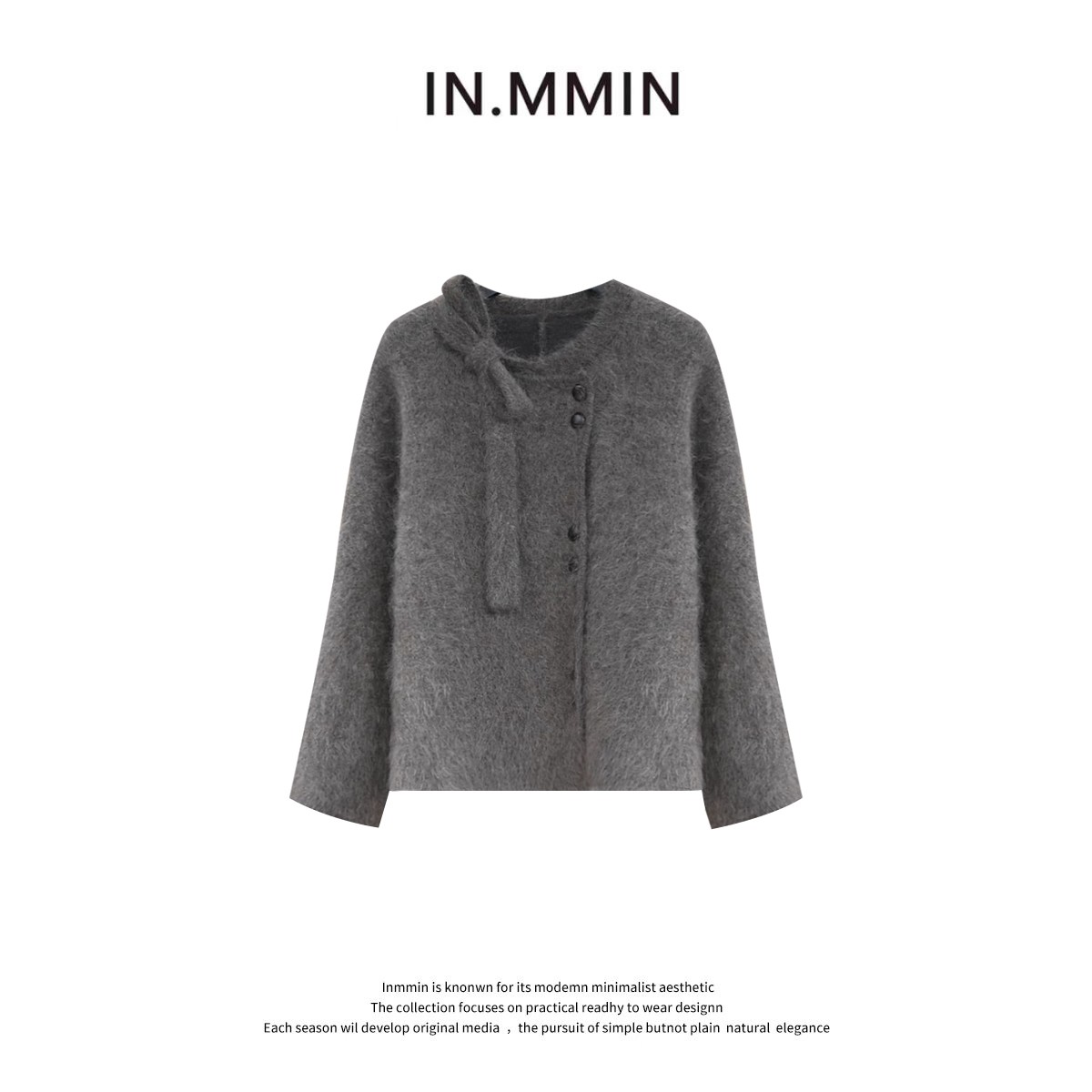 INMMIN 韩系设计感斜扣蝴蝶结系带高配马海毛大衣外套