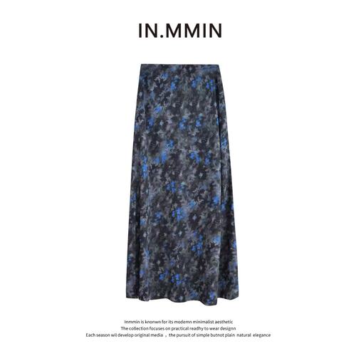 INMMIN 碎花显瘦a字半身裙2026新款时尚复古优雅拼色气质女百搭裙