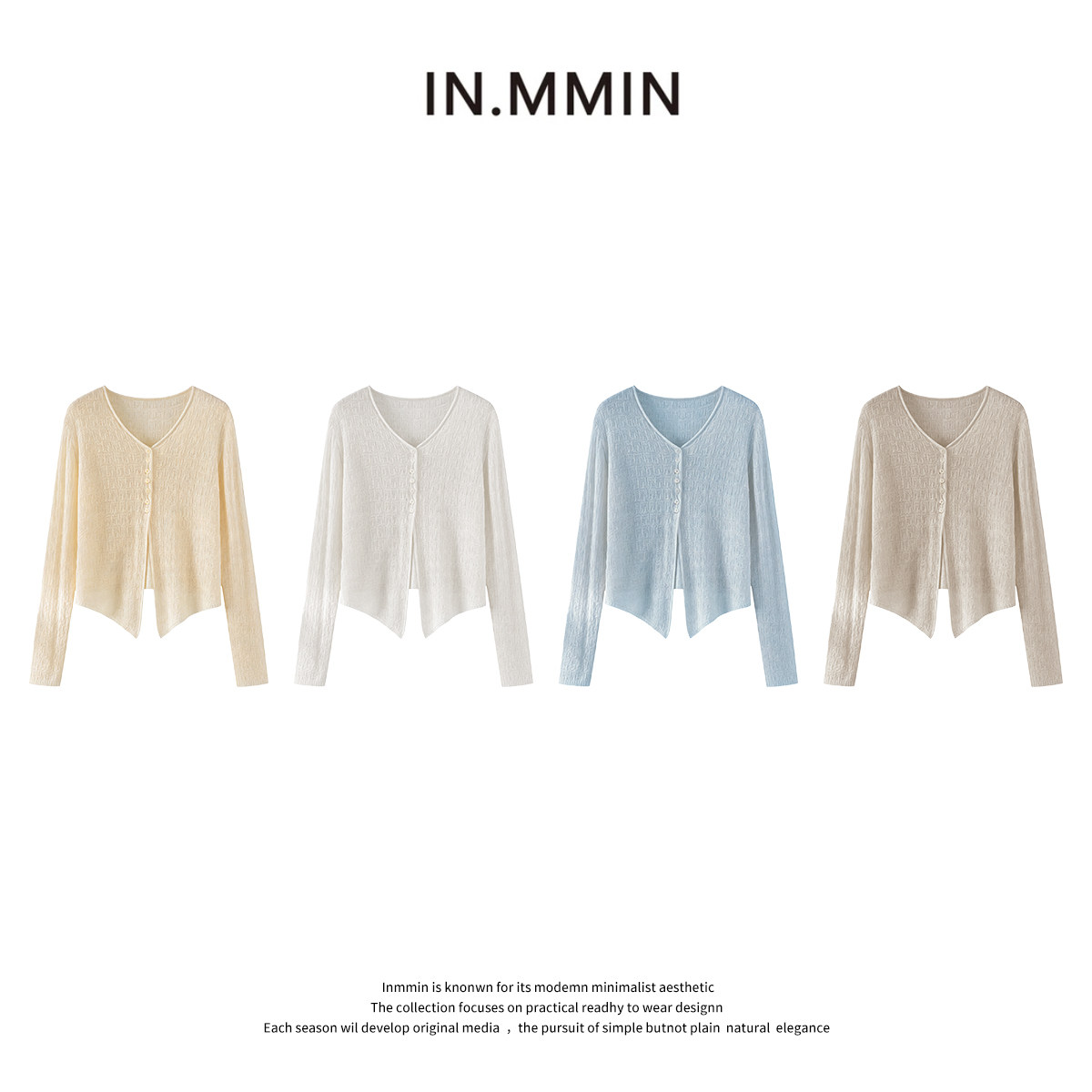 INMMIN亚麻莱赛尔纹理针织V领开衫女长袖薄款气质百搭显瘦上衣