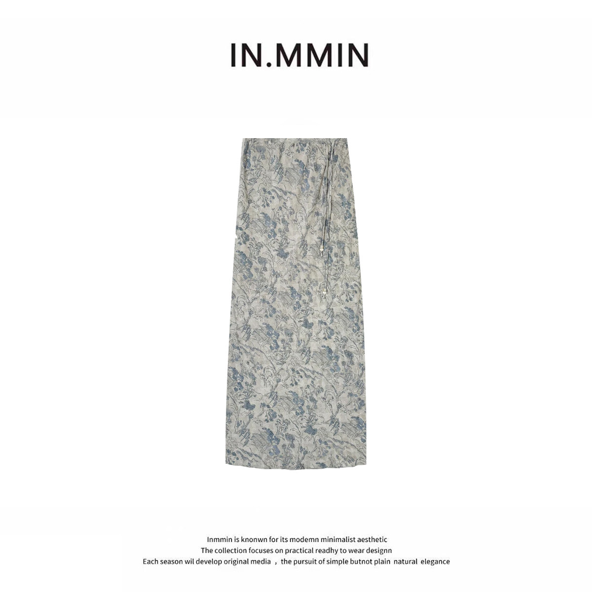 INMMIN 法式印花慵懒手工串珠A字半裙