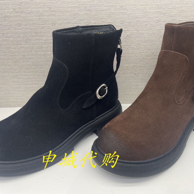 碟愫保暖时装靴女圆头粗跟短靴子