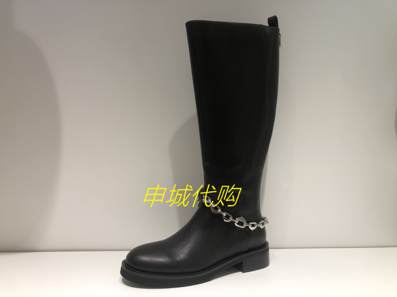 莱尔斯丹骑士靴女粗跟链条长靴子