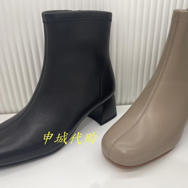 莱尔斯丹女鞋圆头粗高跟时装短靴