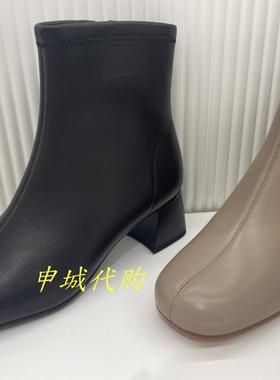 Le saunda莱尔斯丹女鞋2024冬季百搭圆头粗高跟时装短靴子5T57504