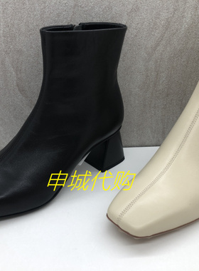 Le saunda莱尔斯丹女鞋2024冬季舒适通勤方头粗高跟短靴子5T60506