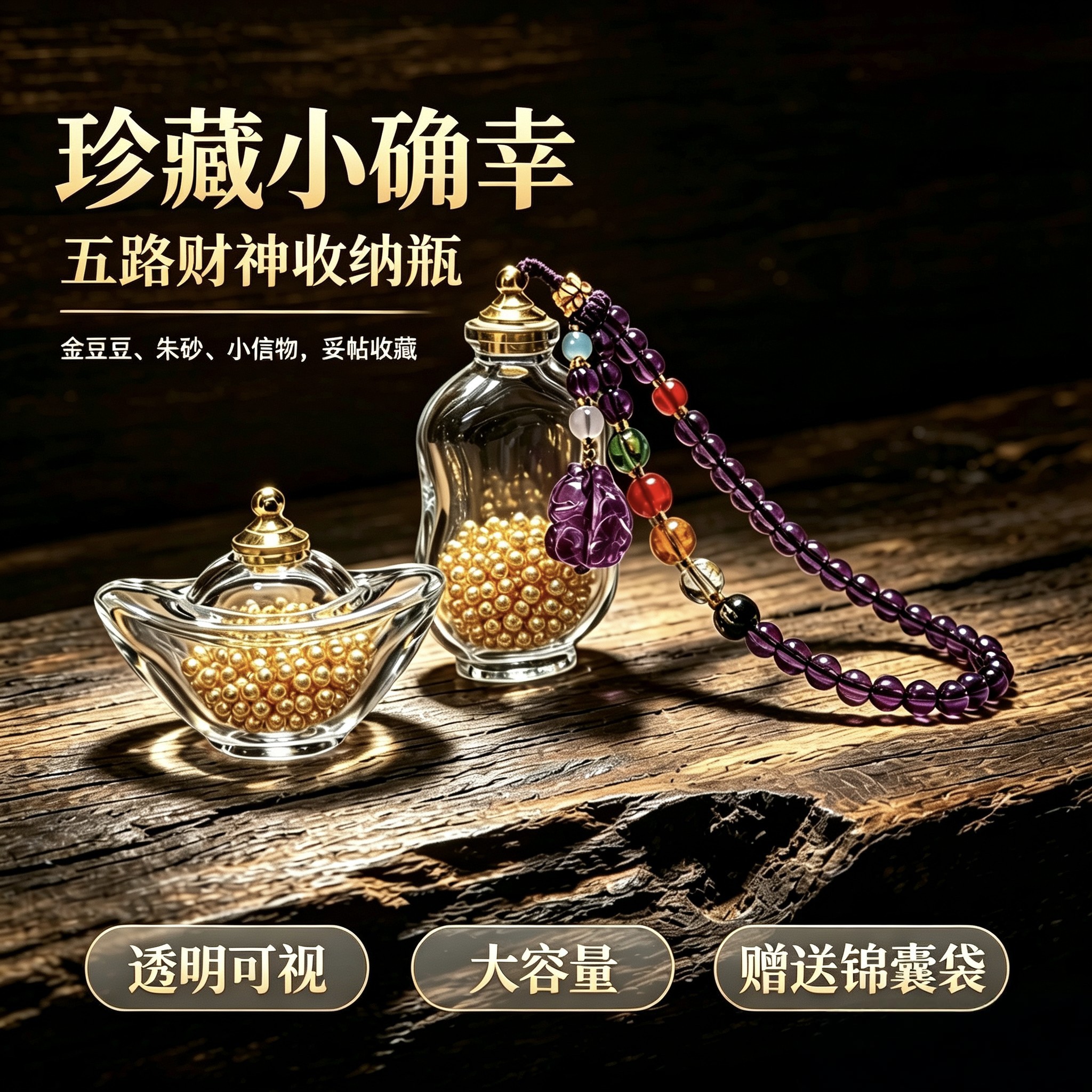 大容量玻璃金豆瓶密封收纳瓶挂绳