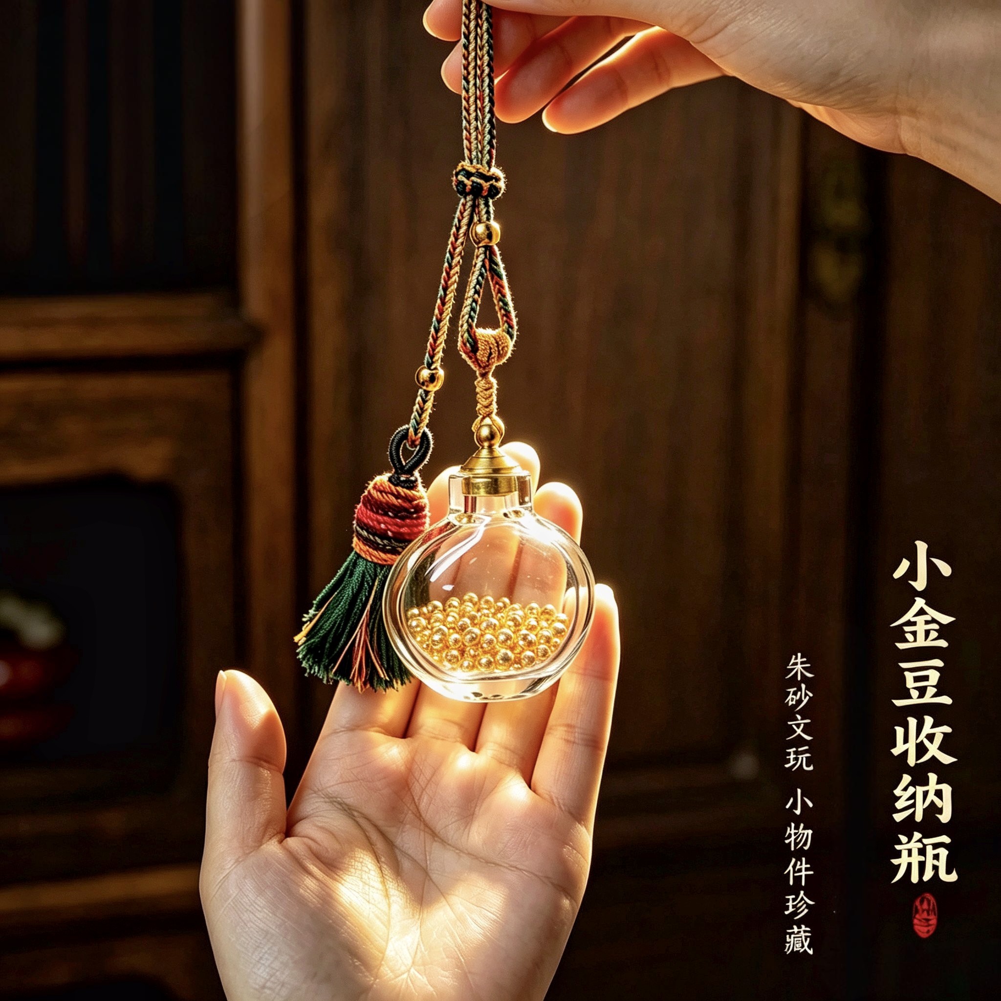 迷你朱砂金豆可拧密封玻璃瓶吊坠