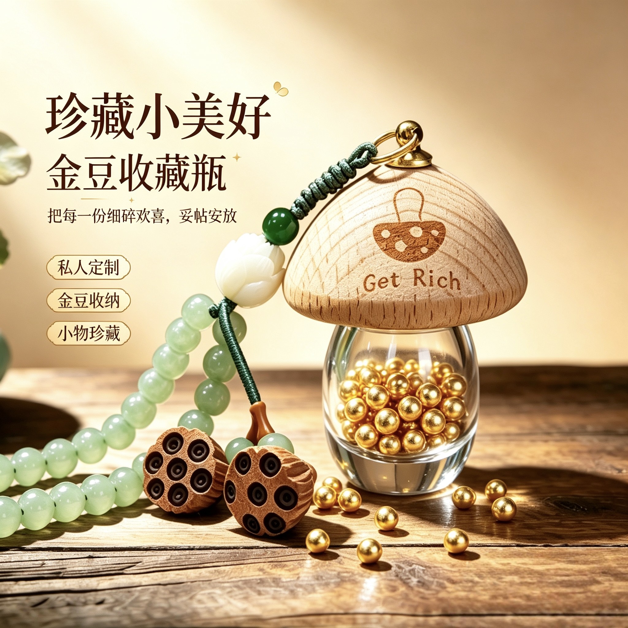 迷你玻璃金豆豆收纳瓶挂件分装瓶