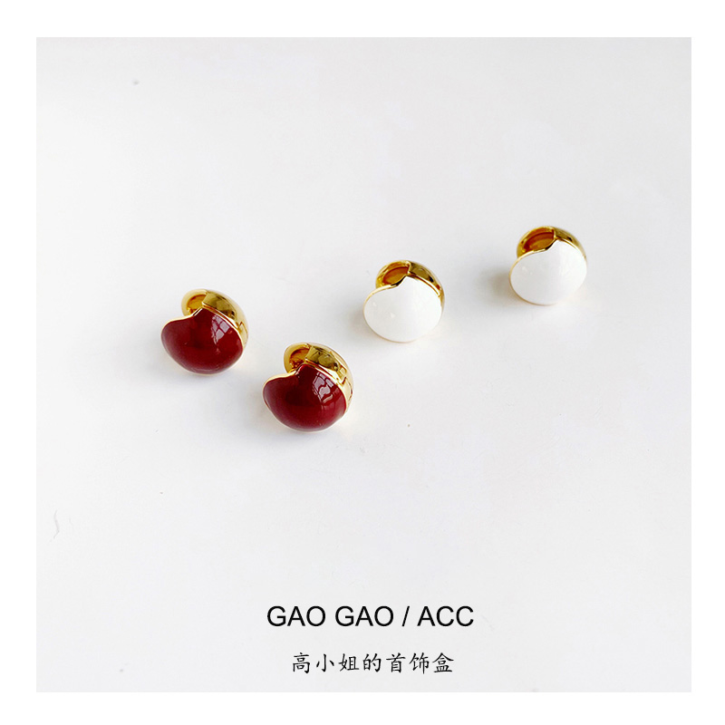 gaogao复古珐琅双面戴酒红圆球形