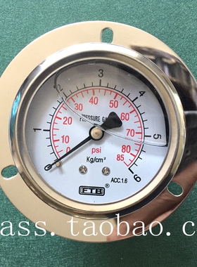 6公斤FTB压力针不锈钢外壳60MM埋入带边铜接头外牙PT1/4压力表6KG