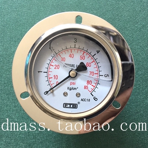 6公斤FTB压力针不锈钢外壳60MM埋入带边铜接头外牙PT1/4压力表6KG