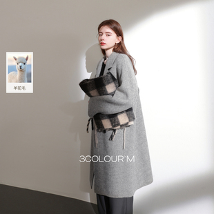 三彩2025冬季新款静奢风阿尔巴卡双面呢毛呢大衣外套宽松长款M