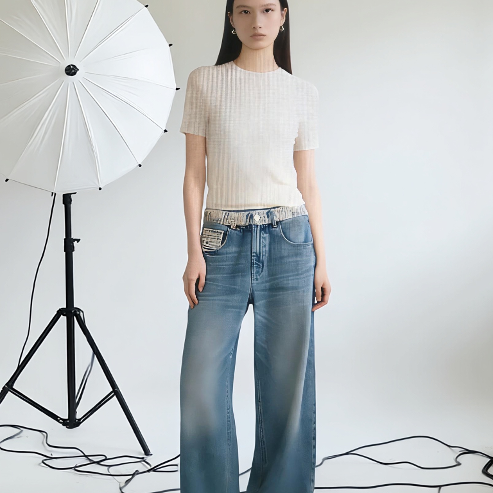 女高腰阔腿蓝百搭纯棉显瘦牛仔裤