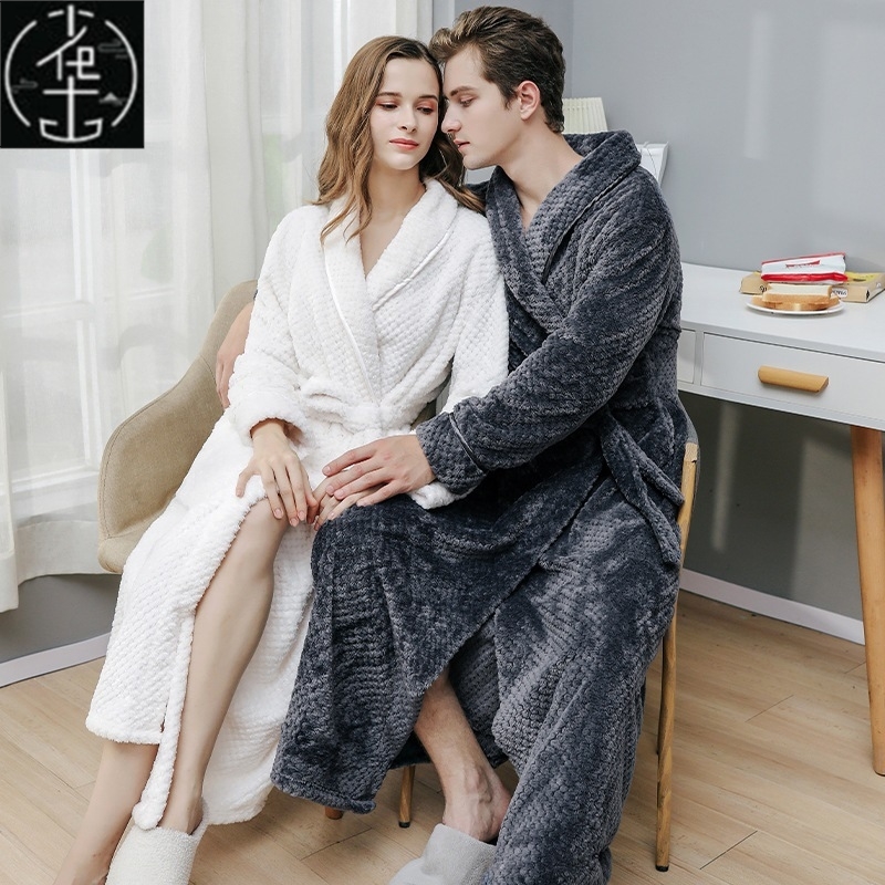 Night Sleepwear Women Dressing Gown Warm Flannel Bathrobe