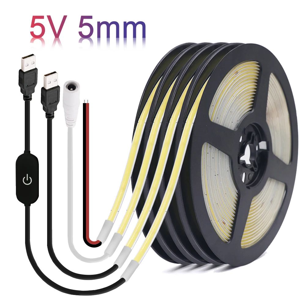 5mm 5V COB LED Strip Light USB High Density Linear Lighting