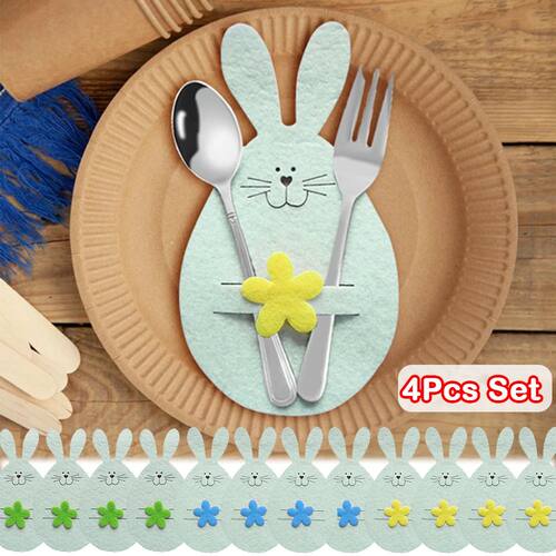 4Pcs Easter Knife Fork Holder Tableware Bag Non-woven Rabbit