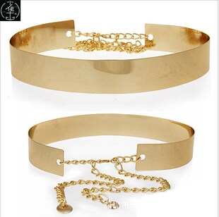 waist belt metallic chains wide plate mirror women