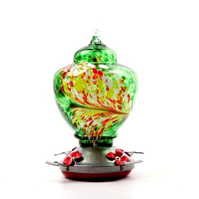 Painted glass hummingbird feeder Water feeder Plastic flower