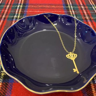 停产款香兰社盘子日本进口深碗点心碟爱之结心锁蓝色沙拉盘日式