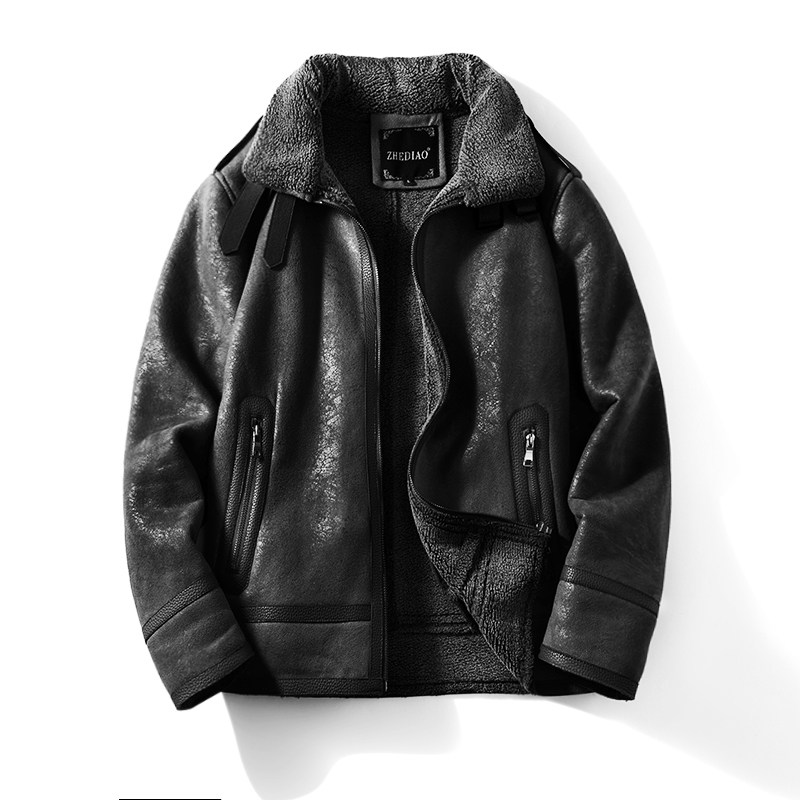 冬季大码男皮毛一体羊羔绒加绒加厚麂皮绒外套D318#F11-P245，男装皮衣，电商D318(原电商B337)