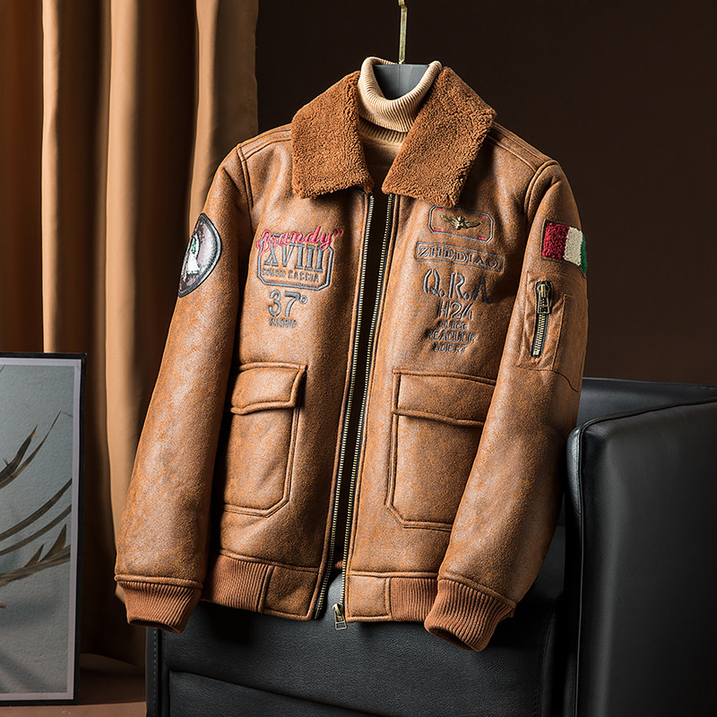 冬季大码男皮毛一体羊羔绒加绒加厚麂皮绒B337#F66-P245控338，男装皮衣，电商D318(原电商B337)