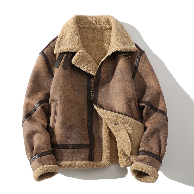 冬季大码男皮毛一体羊羔绒加绒加厚麂皮绒外套F9907-P245控358，男装皮衣，电商D318(原电商B337)