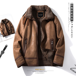 冬季大码男皮毛一体羊羔绒加绒加厚麂皮绒外套电商D318#F11-P245图片