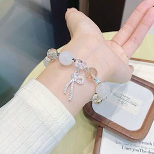 天然千层白幽灵手链 白幽灵手串圆珠 DIY时尚简约饰品批发 水晶串