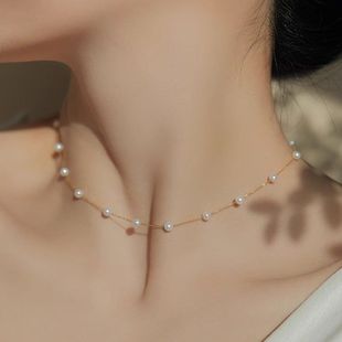 S999纯银满天星天然淡水珍珠项链女锁骨链毛衣链项链小众新品颈链