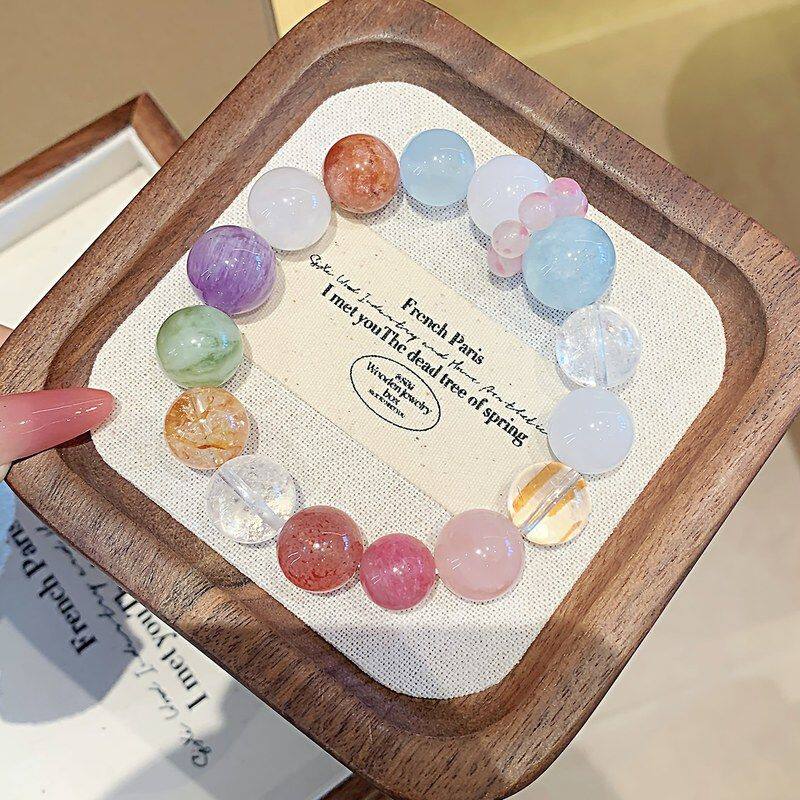 彩色糖果天然多宝手串女 海蓝宝手链招财转运手饰品 原创设计手串