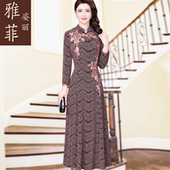 连衣裙女夏妈妈装旗袍2020新款春秋中老年洋气高贵结婚礼服长裙子