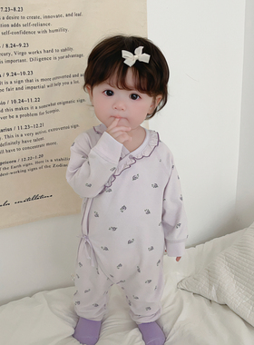 新生儿春秋新款长袖睡衣无骨女宝宝纯棉连体衣哈衣爬服