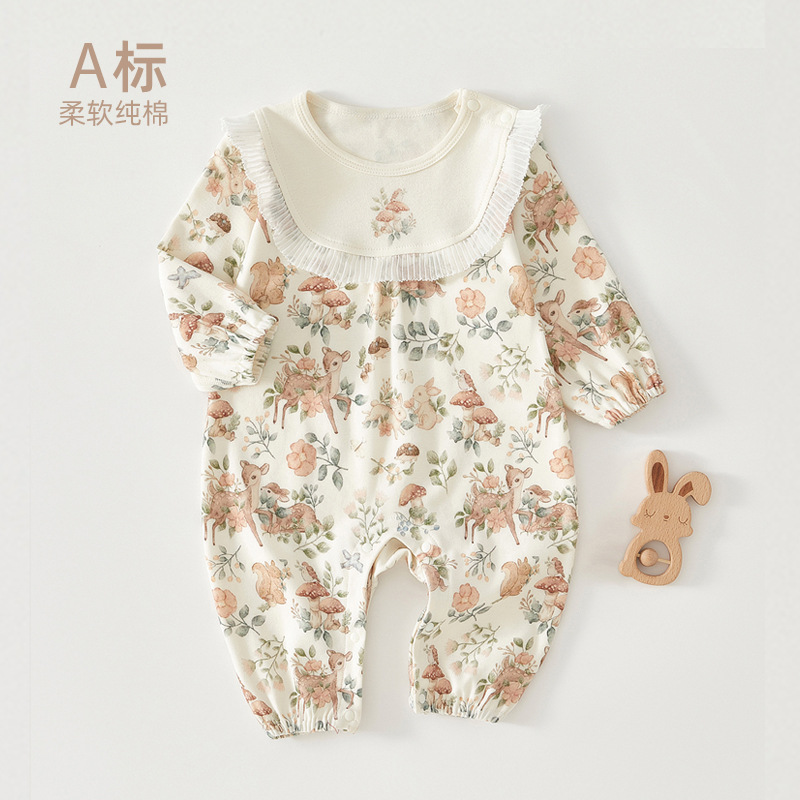 婴儿连体衣纯棉春秋款女宝宝碎花公主四季衣服新生儿月子服