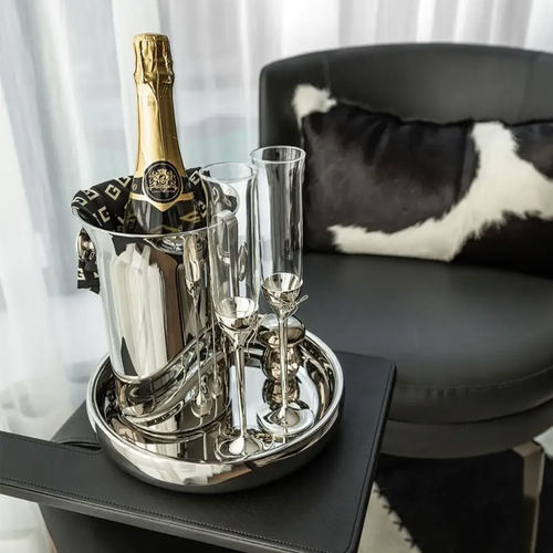 现代轻奢样板间不锈钢冰桶香槟杯搭配组合售楼处展厅桌面高档装饰