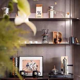 样板间咖啡豆咖啡壶摆件售楼部水吧博古架现代高级感咖啡主题搭配